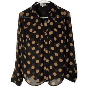 Express portofino button up sheer shirt black gold polka dots holiday outfit XS